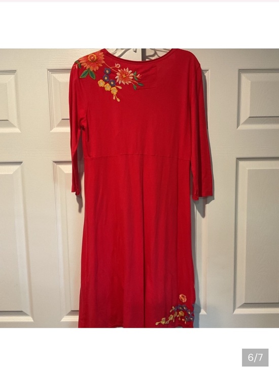 Johnny Was Red Midi Dress with Floral Embroidery - Picture 7 of 8